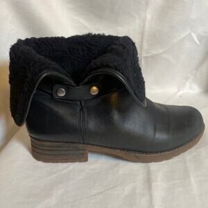 Tara M Tiffany Black Leather Boots Womens 11 Faux Fur Lined Mid Height